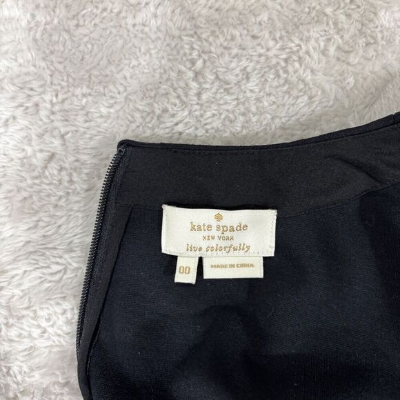 Kate Spade Black Ponte Knit Top 00 Long Sleeve Scallop Hem Zip Back Minimalist - Picture 6 of 12